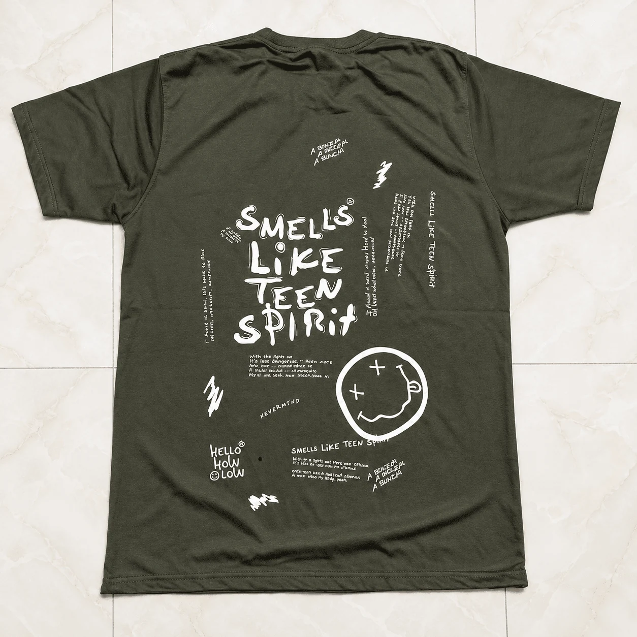 Olive green Smells Like Teen Spirit Nirvana grunge graphic print oversized t-shirt
