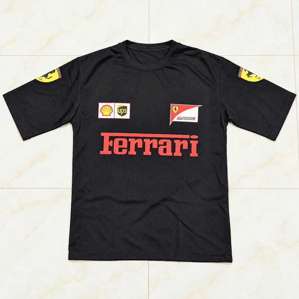 Black Scuderia Ferrari motorsport racing streetwear t-shirt with sponsor logos