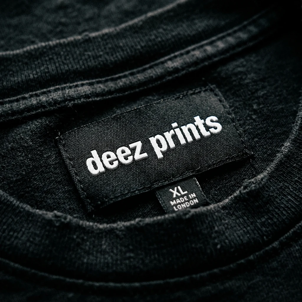 Deez Prints heavyweight garment woven collar tag macro